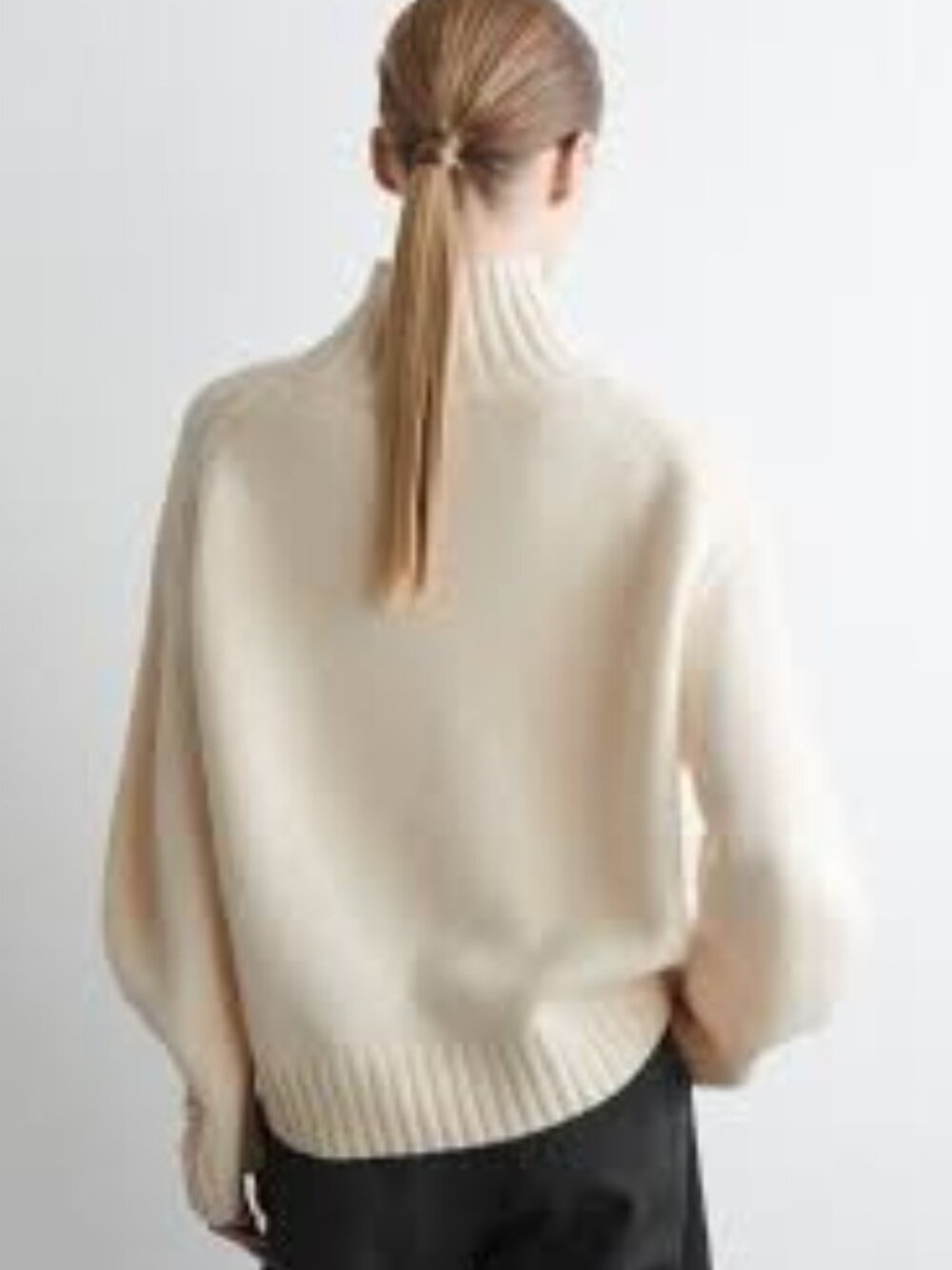 Autumn Cashmere Ivory Cream Turtleneck Rib-Hem 100% Cashmere Sweater Size M